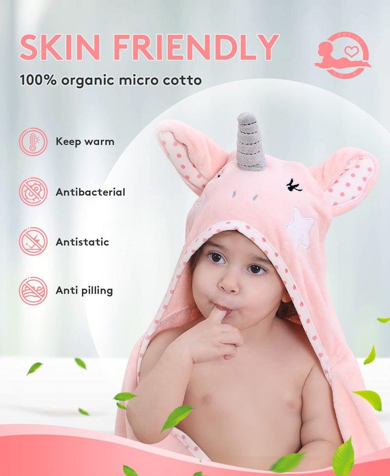 TBEZY Hooded Towel for Kids 100% Cotton Ultra Soft with Unique Animal Design Large for Infants 3-10 Years (Unicorn) - Image 5