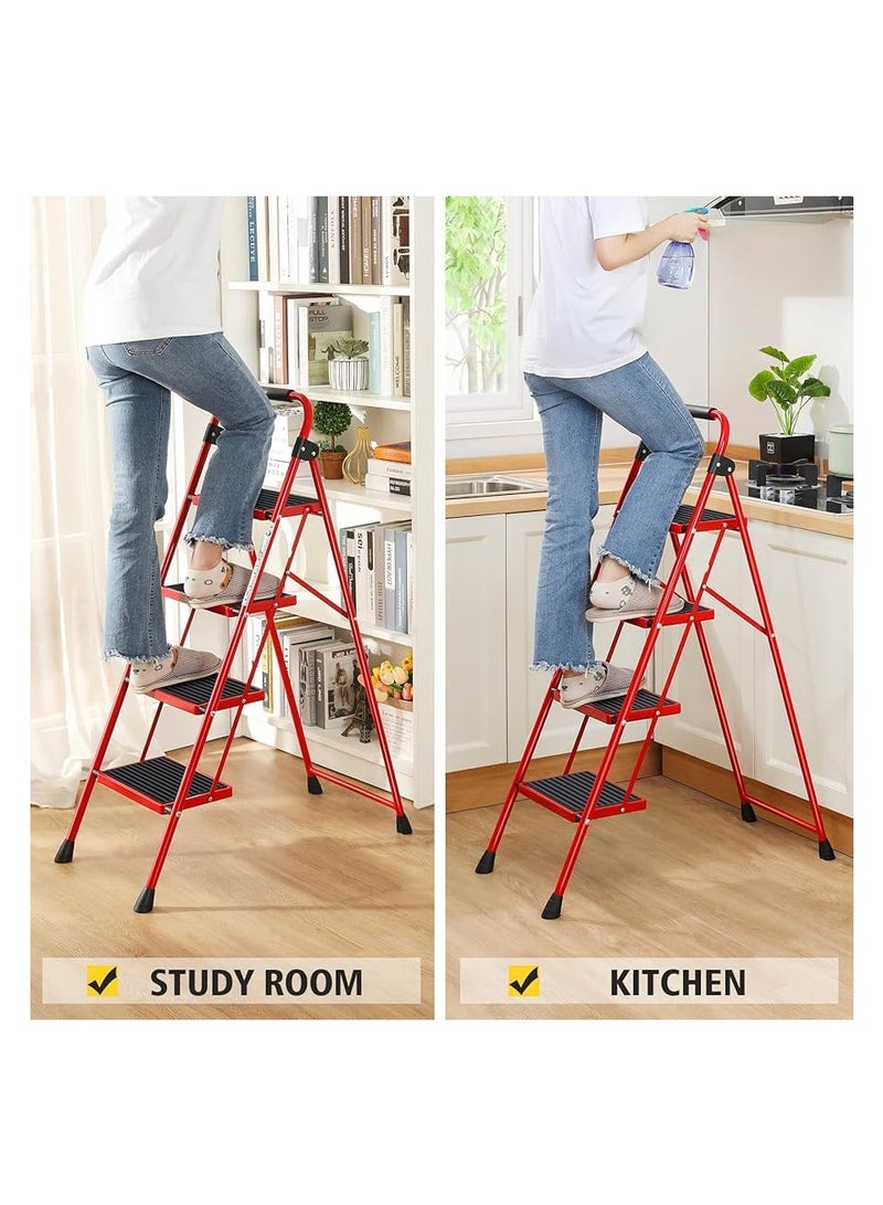 KNP Showay Red Steel 4 Step Ladder 150kg this ladder supports up to 150kg, making it ideal for home, office, and industrial use.  - Image 3