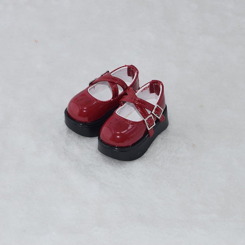 In stock 4 points BJD doll shoes 1/4 baby shoes thick high heel leather shoes bjd4 points mdd doll clothes accessories(Red, 4-point shoes) - Image 1