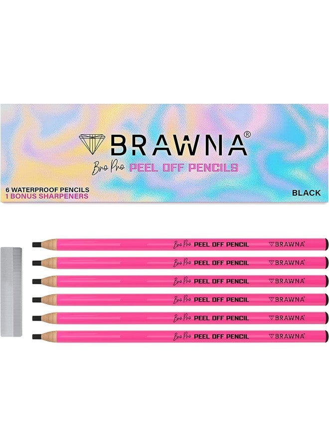 براونا 6 قطع من أقلام الرصاص القابلة للتقشير للحواجب مع مبراة واحدة مضادة للماء لرسم خرائط الحواجب، لوازم Microblading Pmu Kit باللون الأسود - Image 1