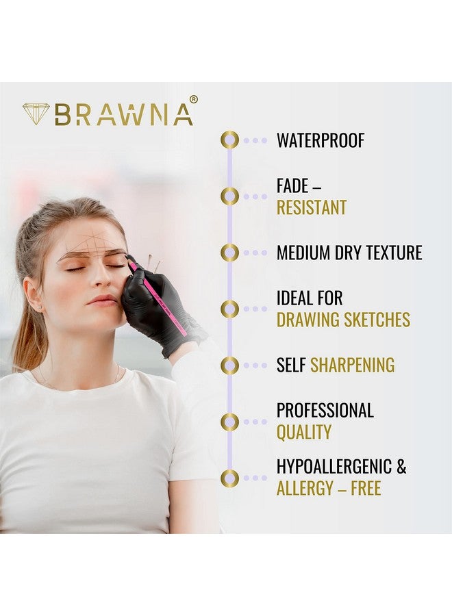 براونا 6 قطع من أقلام الرصاص القابلة للتقشير للحواجب مع مبراة واحدة مضادة للماء لرسم خرائط الحواجب، لوازم Microblading Pmu Kit باللون الأسود - Image 2