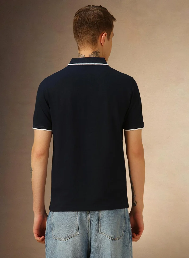 Dennis Lingo Men's Navy 100% Cotton Solid Regular Fit T-Shirt