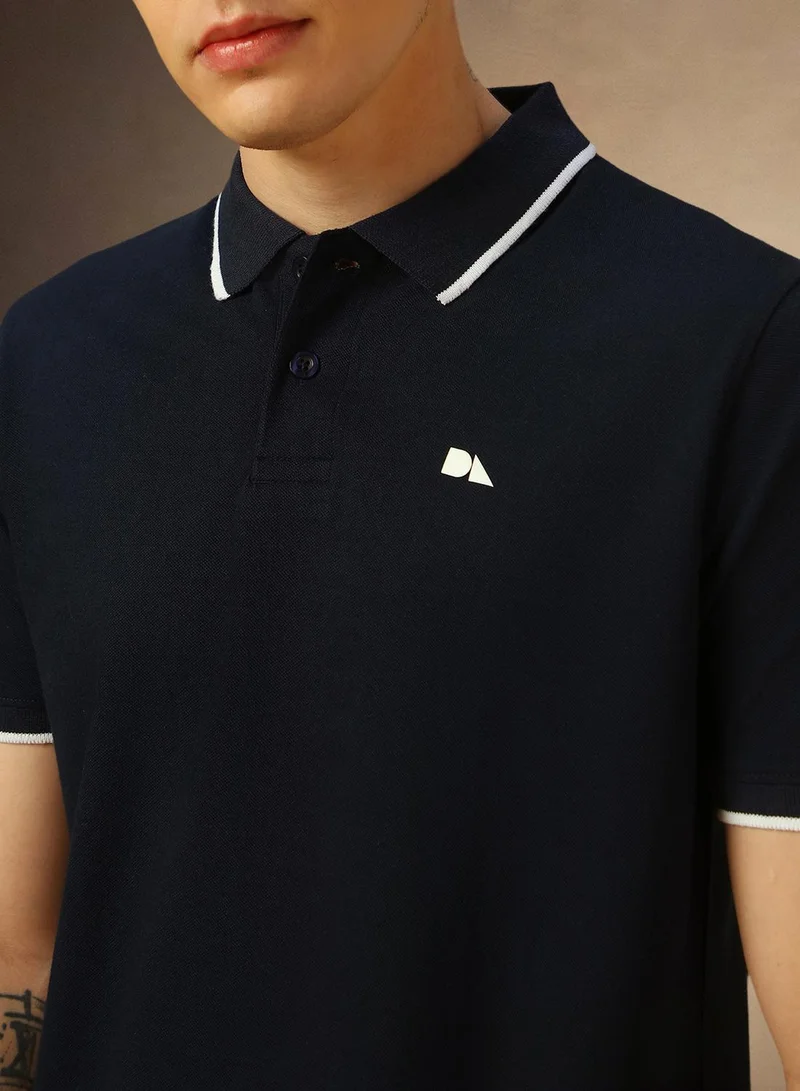 Dennis Lingo Men's Navy 100% Cotton Solid Regular Fit T-Shirt