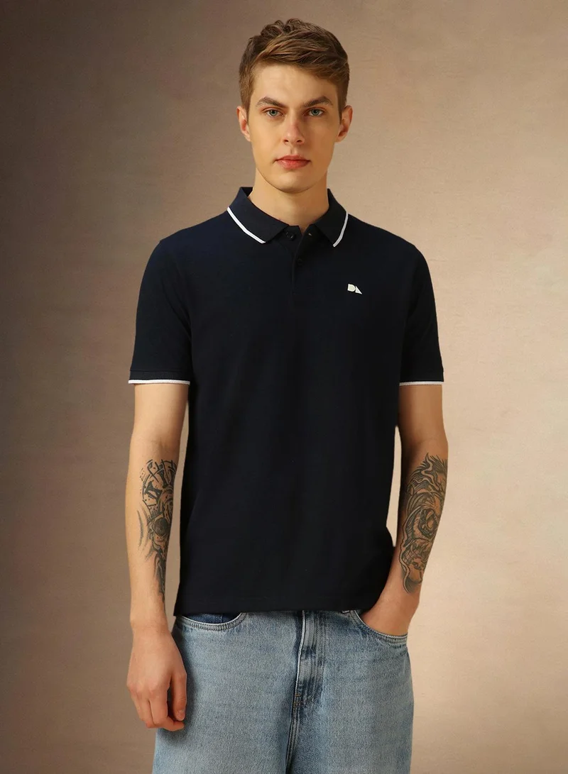 Dennis Lingo Men's Navy 100% Cotton Solid Regular Fit T-Shirt