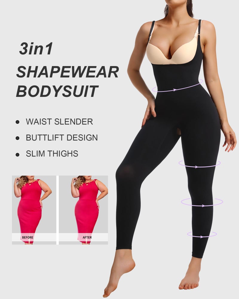 SHAPERX Hourglass Leggings Anti Cellulite Compression Full Body Shapewear Breathable No Roll Down,SZ5802-Black-L/XL - Image 3