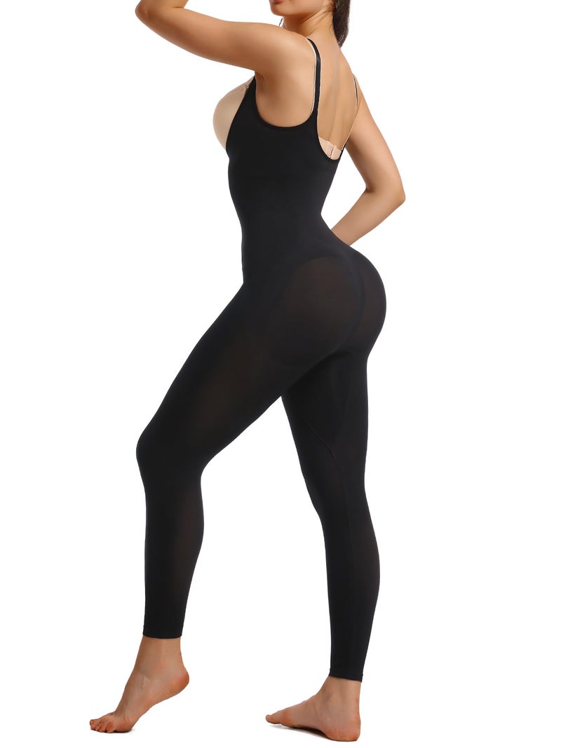 SHAPERX Hourglass Leggings Anti Cellulite Compression Full Body Shapewear Breathable No Roll Down,SZ5802-Black-L/XL - Image 2