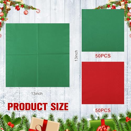 Teling 100 Pcs Christmas Paper Napkins Disposable Red Green Napkins for Christmas Holidays Wedding Home Luncheon Reception Tea Party Dining Supplies Xmas Party Decorations RedGreen - Image 3