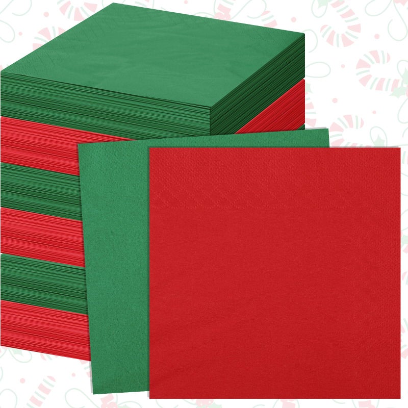 Teling 100 Pcs Christmas Paper Napkins Disposable Red Green Napkins for Christmas Holidays Wedding Home Luncheon Reception Tea Party Dining Supplies Xmas Party Decorations RedGreen - Image 2
