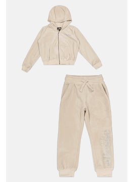 Ellesse Toddlers Girl Brand Logo Hoodie And Sweatpants Set, Beige  - Image 1