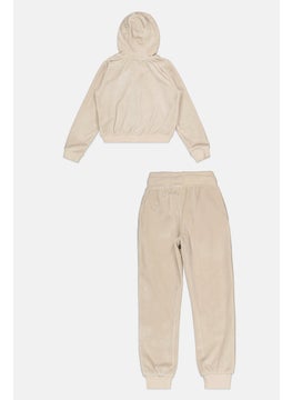 Ellesse Toddlers Girl Brand Logo Hoodie And Sweatpants Set, Beige  - Image 2