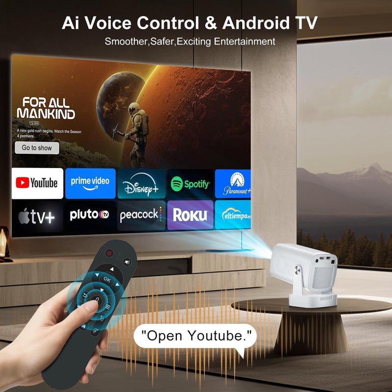 جهاز عرض ذكي من بدقة 4K يعمل بنظام Android، طراز HY260Max، جهاز عرض صغير مع ضبط تلقائي للبؤرة، مسافة عرض قصيرة بدقة 4K، سطوع 20000 لومن، بلوتوث وواي فاي 5G، متوافق مع التركيب على السقف، مناسب كجهاز عرض محمول للأفلام - Image 4