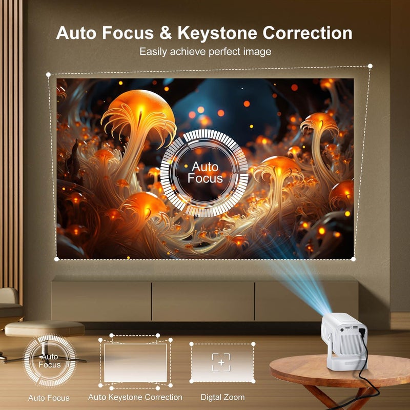 جهاز عرض ذكي من بدقة 4K يعمل بنظام Android، طراز HY260Max، جهاز عرض صغير مع ضبط تلقائي للبؤرة، مسافة عرض قصيرة بدقة 4K، سطوع 20000 لومن، بلوتوث وواي فاي 5G، متوافق مع التركيب على السقف، مناسب كجهاز عرض محمول للأفلام - Image 5