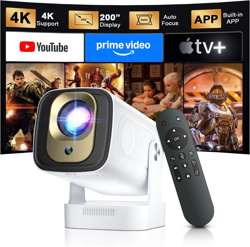 جهاز عرض ذكي من بدقة 4K يعمل بنظام Android، طراز HY260Max، جهاز عرض صغير مع ضبط تلقائي للبؤرة، مسافة عرض قصيرة بدقة 4K، سطوع 20000 لومن، بلوتوث وواي فاي 5G، متوافق مع التركيب على السقف، مناسب كجهاز عرض محمول للأفلام - Image 1
