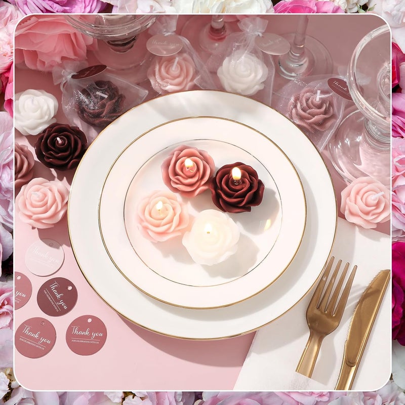 Treela 24 Set Flower Candles Wedding Favor for Guests Mini Burgundy Rose Shaped Tealight Candles for Return Gift Wedding Birthday Bridal Shower Housewarming Party - Image 2