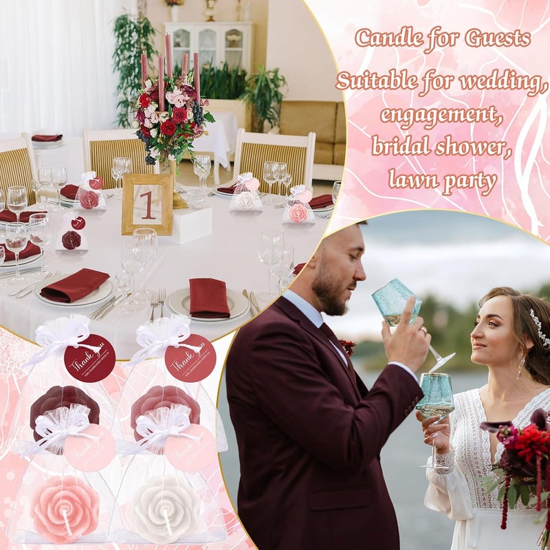 Treela 24 Set Flower Candles Wedding Favor for Guests Mini Burgundy Rose Shaped Tealight Candles for Return Gift Wedding Birthday Bridal Shower Housewarming Party - Image 3