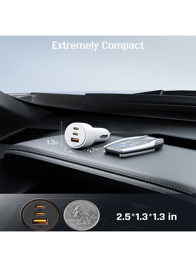 فولتمي شاحن سيارة فولتمي كازو بمنفذين USB-C ومنفذ USB وبقوة 65 واط - أبيض - Image 5