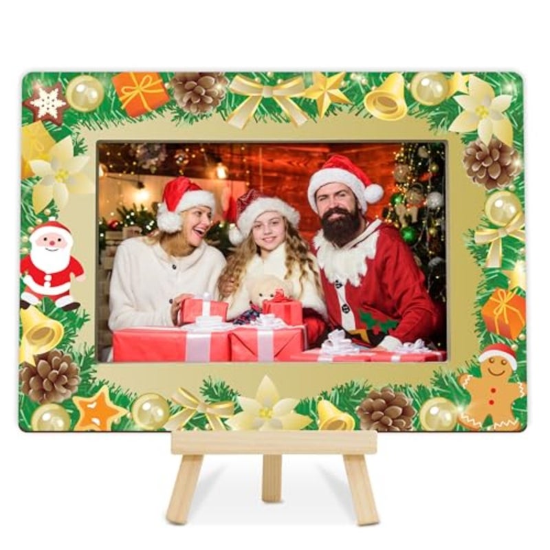 Christmas Picture Frame, Cute Santa Bell Sign tions, Wooden Xmas New Year Gifts Party Supplies, 4x6 Green Photo Frame with Easel for Desk Display-C04 - Image 1