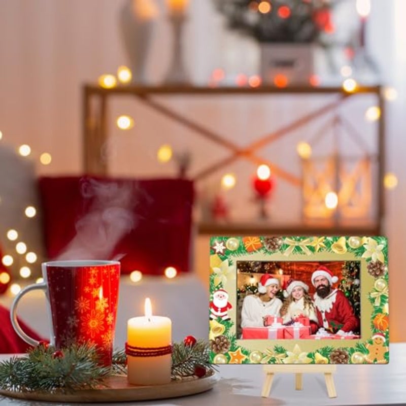 Christmas Picture Frame, Cute Santa Bell Sign tions, Wooden Xmas New Year Gifts Party Supplies, 4x6 Green Photo Frame with Easel for Desk Display-C04 - Image 5