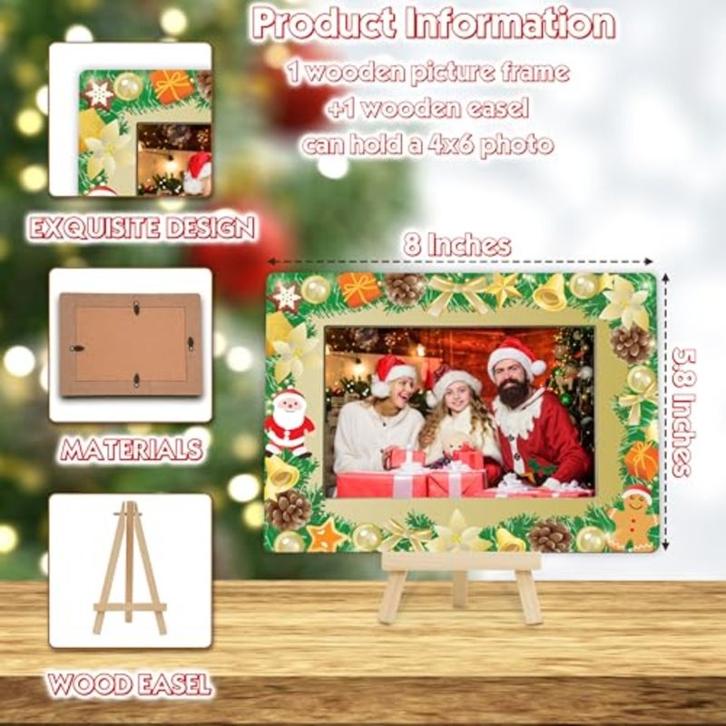 Christmas Picture Frame, Cute Santa Bell Sign tions, Wooden Xmas New Year Gifts Party Supplies, 4x6 Green Photo Frame with Easel for Desk Display-C04 - Image 2