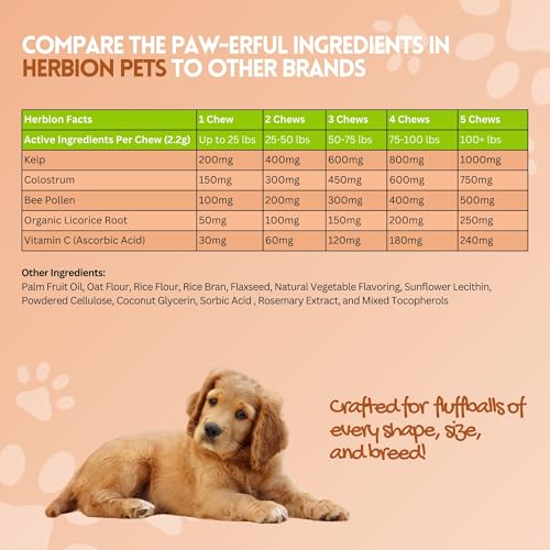 Herbion Pets Allergy + Immune Chews with Kelp & Vitamin C, 120 Soft Chews, Supports Immunity, Skin & Coat Health, Relieves Itchy Skin, Made in USA, Natural Vegetable Flavor, for Dogs 12 Weeks+, Pack 1 - Image 4