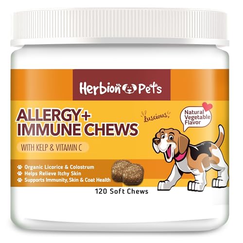 Herbion Pets Allergy + Immune Chews with Kelp & Vitamin C, 120 Soft Chews, Supports Immunity, Skin & Coat Health, Relieves Itchy Skin, Made in USA, Natural Vegetable Flavor, for Dogs 12 Weeks+, Pack 1 - Image 1