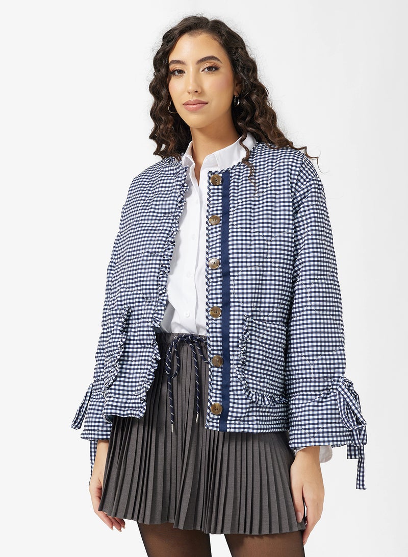 جينجر جاكيت كاروهات بأزرار وتفاصيل كشكش بيبي - Image 1