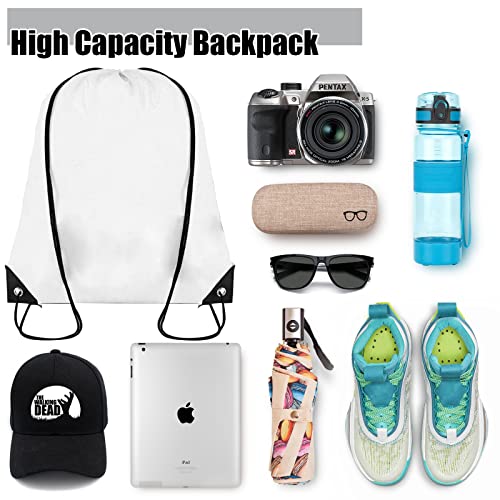 Grneric Drawstring Backpack Bulk 100Pcs Cinch Bag, Polyester Drawstring Bags for Gym Beach Sports Short Trip Party (White) - Image 3