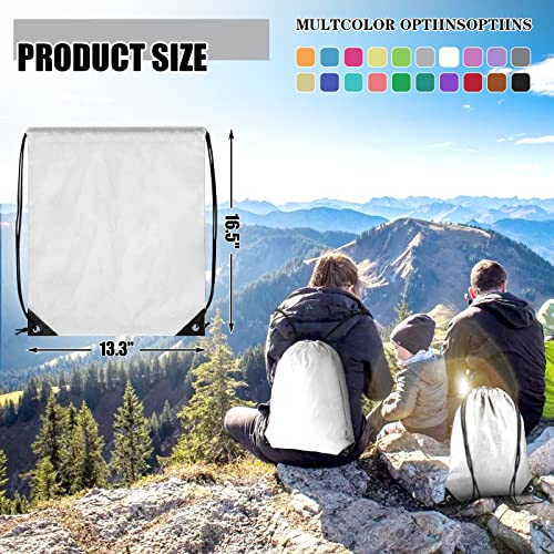 Grneric Drawstring Backpack Bulk 100Pcs Cinch Bag, Polyester Drawstring Bags for Gym Beach Sports Short Trip Party (White) - Image 4