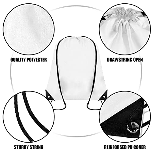 Grneric Drawstring Backpack Bulk 100Pcs Cinch Bag, Polyester Drawstring Bags for Gym Beach Sports Short Trip Party (White) - Image 2