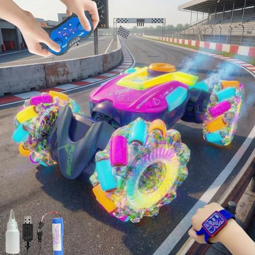 VikriDA 4WD Gesture Sensor RC Stunt Car | Hand-Controlled Double-Sided Remote Control Car with 360° Rotation, Lights, Music & Mist Spray - Image 1