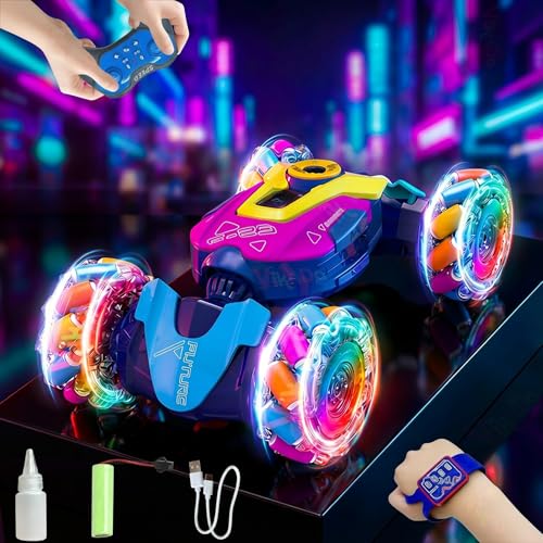 VikriDA 4WD Gesture Sensor RC Stunt Car | Hand-Controlled Double-Sided Remote Control Car with 360° Rotation, Lights, Music & Mist Spray - Image 2