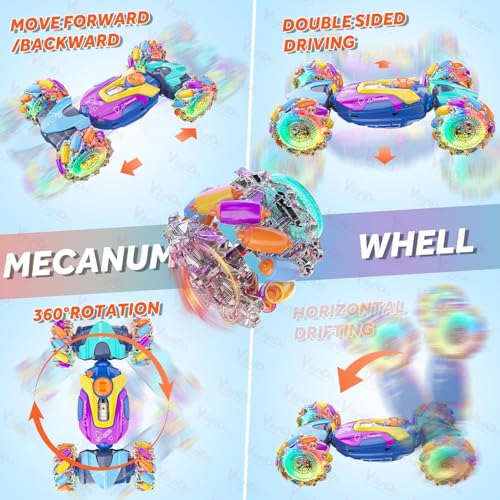 VikriDA 4WD Gesture Sensor RC Stunt Car | Hand-Controlled Double-Sided Remote Control Car with 360° Rotation, Lights, Music & Mist Spray - Image 3