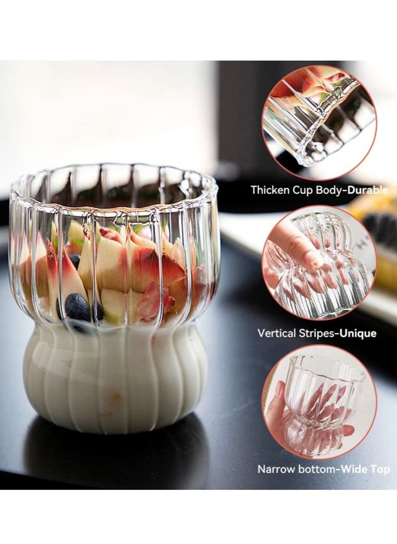 KASTWAVE - Ribbed Glass Cups,2 Pcs 270ML Origami Style Glass Cups with 2 Iced Ball Molds,Vertical Stripes Bubble Glasses Drinking,Ribbed Glassware,Bubble Cups,Ripple Glassware,Ribbed Drinking Glasses - Image 1