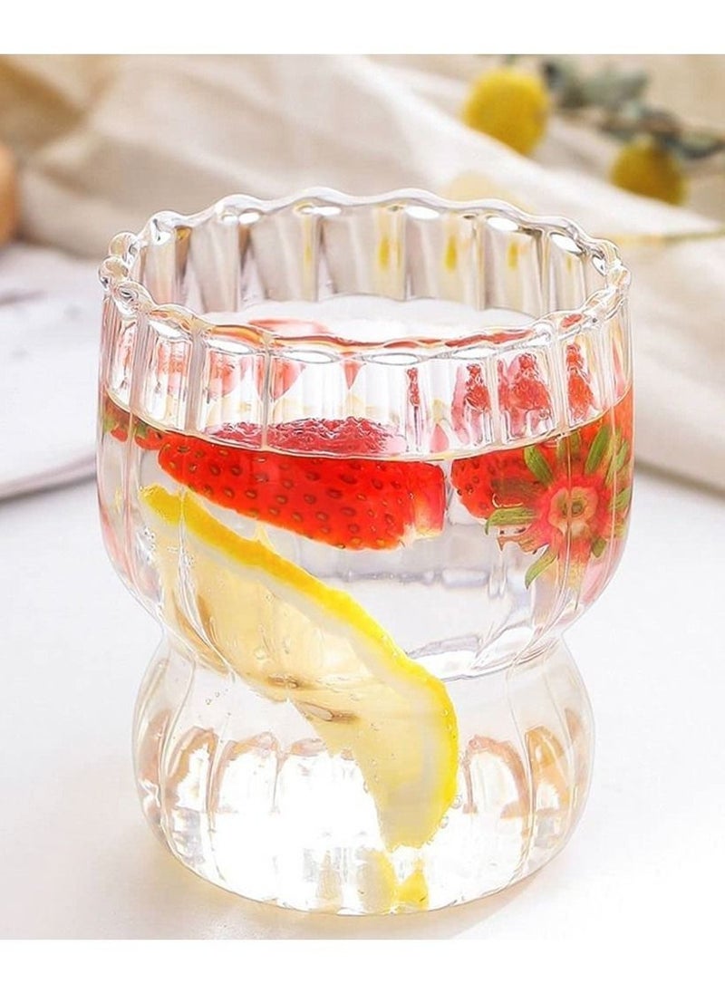 KASTWAVE - Ribbed Glass Cups,2 Pcs 270ML Origami Style Glass Cups with 2 Iced Ball Molds,Vertical Stripes Bubble Glasses Drinking,Ribbed Glassware,Bubble Cups,Ripple Glassware,Ribbed Drinking Glasses - Image 1