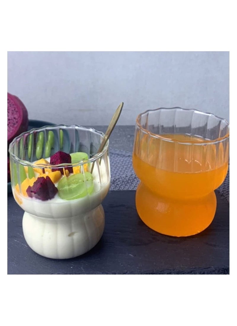 KASTWAVE - Ribbed Glass Cups,2 Pcs 270ML Origami Style Glass Cups with 2 Iced Ball Molds,Vertical Stripes Bubble Glasses Drinking,Ribbed Glassware,Bubble Cups,Ripple Glassware,Ribbed Drinking Glasses - Image 1