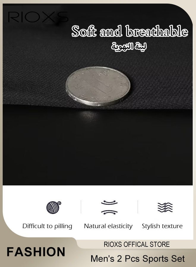 RIOXS Men's 2 Pieces Summer Color Stitching Sports Set Crew Neck Slim Fit T-shirt & Elastic Waist Downstrings Jogger Long Pants - Image 4