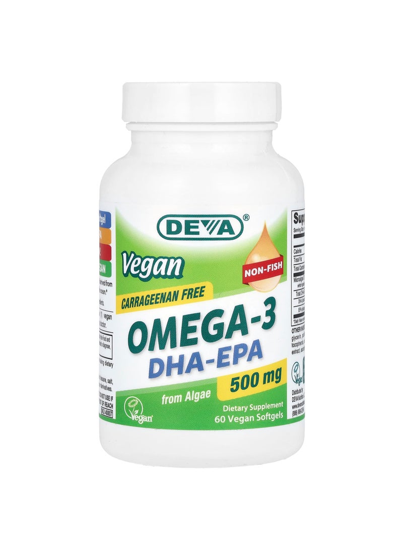 Deva Vegan Omega-3, DHA-EPA, 500 mg, 60 Vegan Softgels