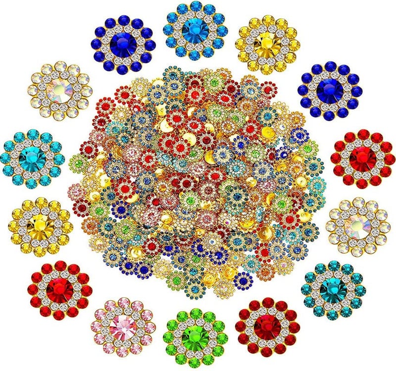 DIY Crafts 100 Pcs, Mix, Flower Buttons with Rhinestones Sew on Flower Embellishments 0.5 Inch Crystal Glass Beads Buttons Flatback Rhinestone Buttons for Jewelry Making DIY Cra (100 Pcs, Mix) - Image 1