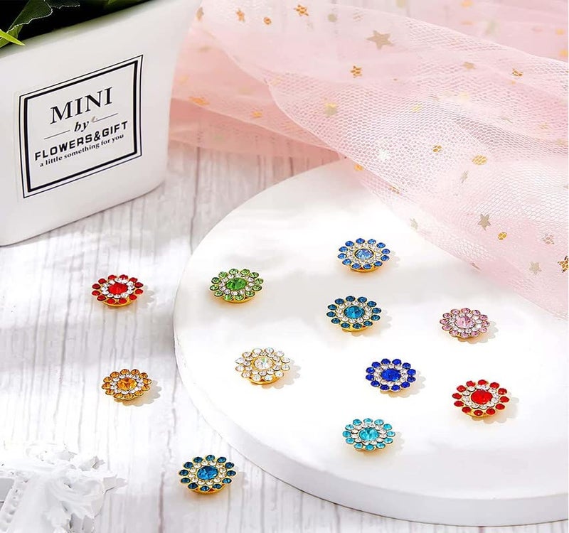 DIY Crafts 100 Pcs, Mix, Flower Buttons with Rhinestones Sew on Flower Embellishments 0.5 Inch Crystal Glass Beads Buttons Flatback Rhinestone Buttons for Jewelry Making DIY Cra (100 Pcs, Mix) - Image 4