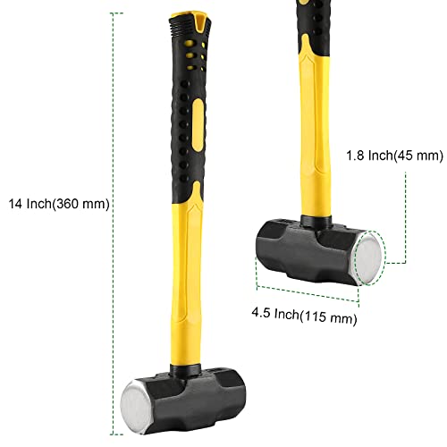 PINGEUI 2 Packs 3 lbs Sledge Hammer, 14 Inch Heavy Duty Drilling Hammer, Carbon Steel Crack Hammer with Shock Absorbent Handle for Construction, Home Improvement, Maintenance - Image 2