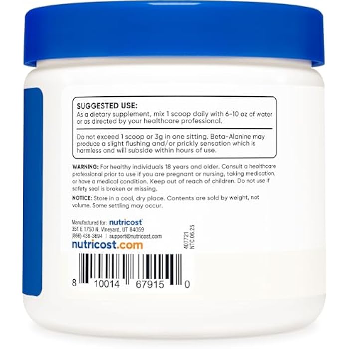 Nutricost Beta Alanine Powder 300 Grams (10.7oz) - 3 Grams Per Serving - Image 4