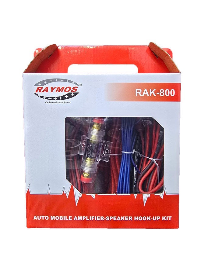 RAYMOS RAK-800 Complete Car Amplifier Installation Wiring Kit – 8 Gauge Red Power Cable, RCA, Fuse & Accessories - Image 1