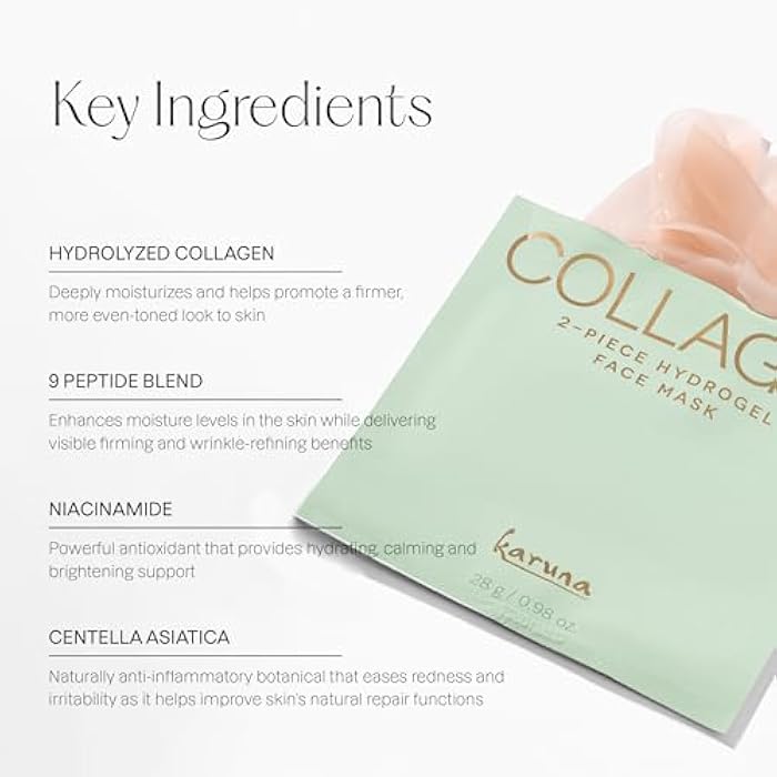 Karuna Skin - COLLAGEN Face Mask Sheets, Hydrogel 2-Piece Facial Mask, Age-Defying, Hydrating, Rejuvenating & Moisturizing Skin Care Essential That Targets Fine Lines & Wrinkles, 1 Pack - Image 5