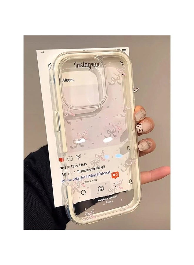 NIBEMINENT Pink Heart Bow Protective TPU Case Cover For iPhone 15 Plus, Clear - Image 2