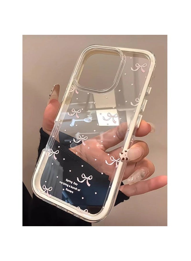 NIBEMINENT Pink Heart Bow Protective TPU Case Cover For iPhone 15 Plus, Clear - Image 3