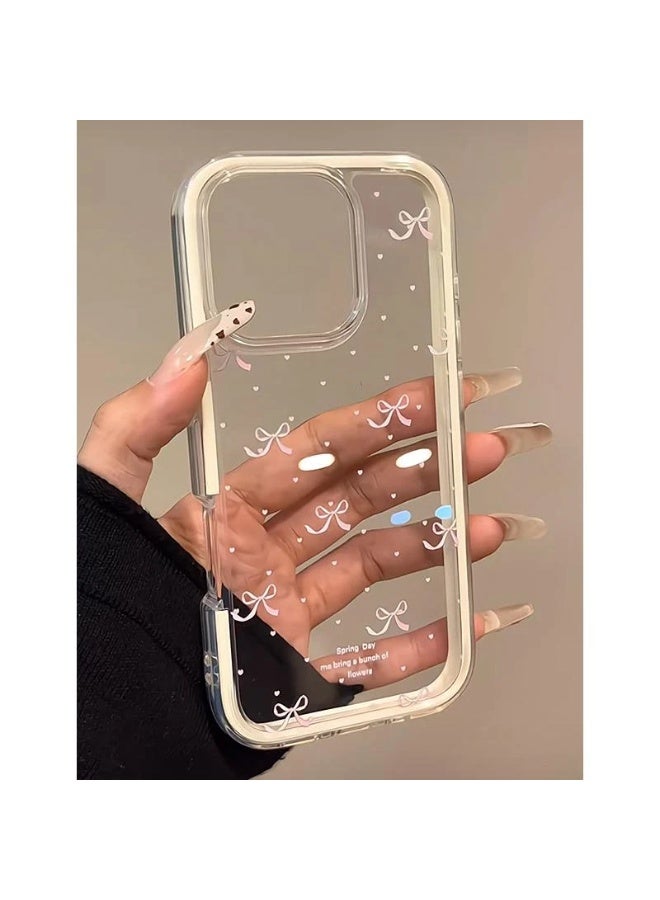 NIBEMINENT Pink Heart Bow Protective TPU Case Cover For iPhone 15 Plus, Clear - Image 1