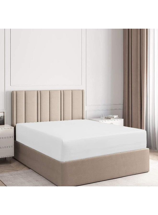 DAN RIVER DAN RIVER 100% Cotton Jersey Fitted Sheet, Queen, White, 16 Inch Deep Pockets, Ultra Soft & Breathable, Stretchy Knit Fabric, Fitted Bed Sheet for Queen Mattress  - Image 1