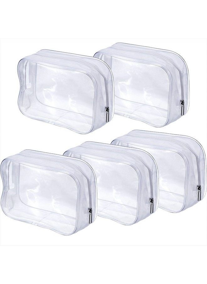 Pangda 5 Pack Clear PVC Zippered Toiletry Carry Pouch Portable Cosmetic Makeup Bag for Vacation, Bathroom and Organizing (Small, White)  - Image 1
