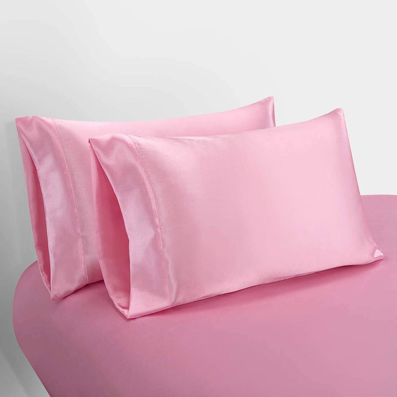 Homiest 4pcs Satin Sheets Set Luxury Silky Satin Bedding Set with Deep Pocket, 1 Fitted Sheet + 1 Flat Sheet + 2 Pillowcases (Queen Size, Pink) - Image 3