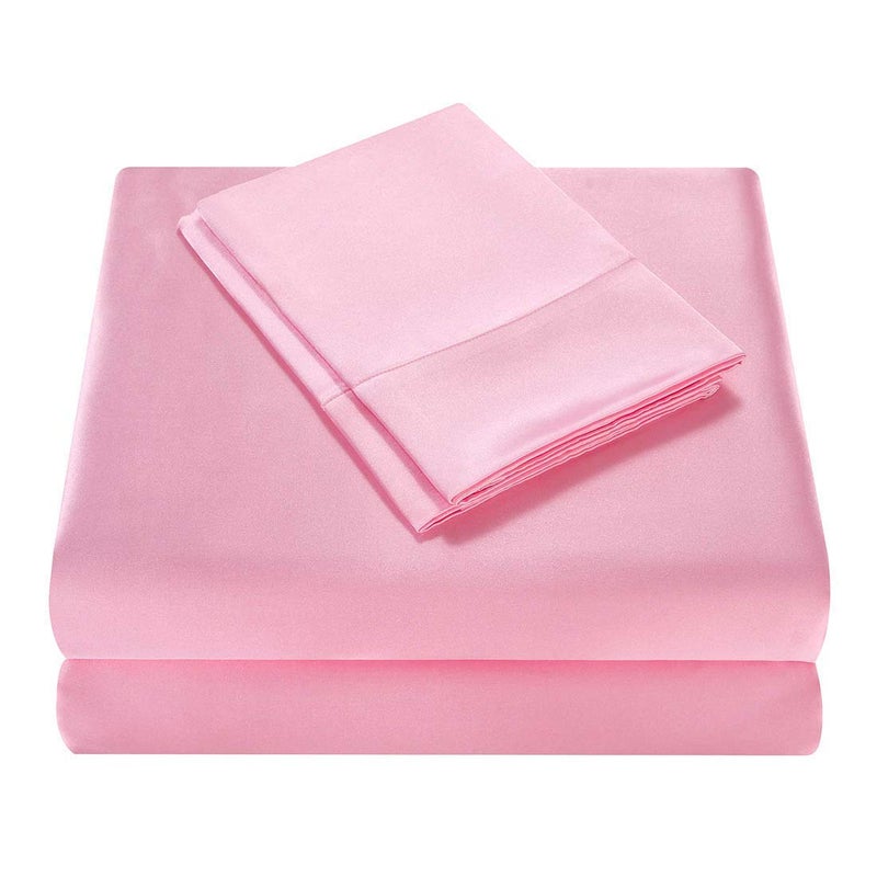 Homiest 4pcs Satin Sheets Set Luxury Silky Satin Bedding Set with Deep Pocket, 1 Fitted Sheet + 1 Flat Sheet + 2 Pillowcases (Queen Size, Pink) - Image 4